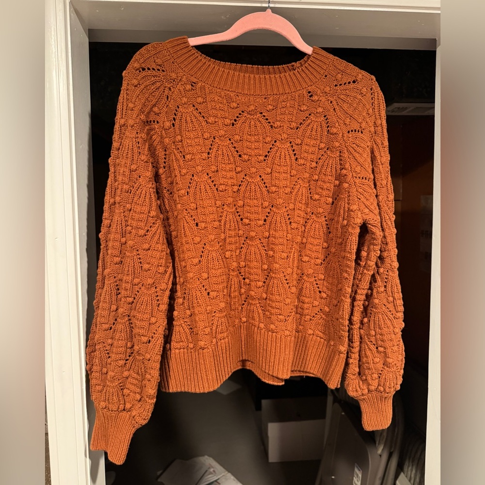 Jun & Ivy Rust Orange Knit Bubble Sleeve Sweater
